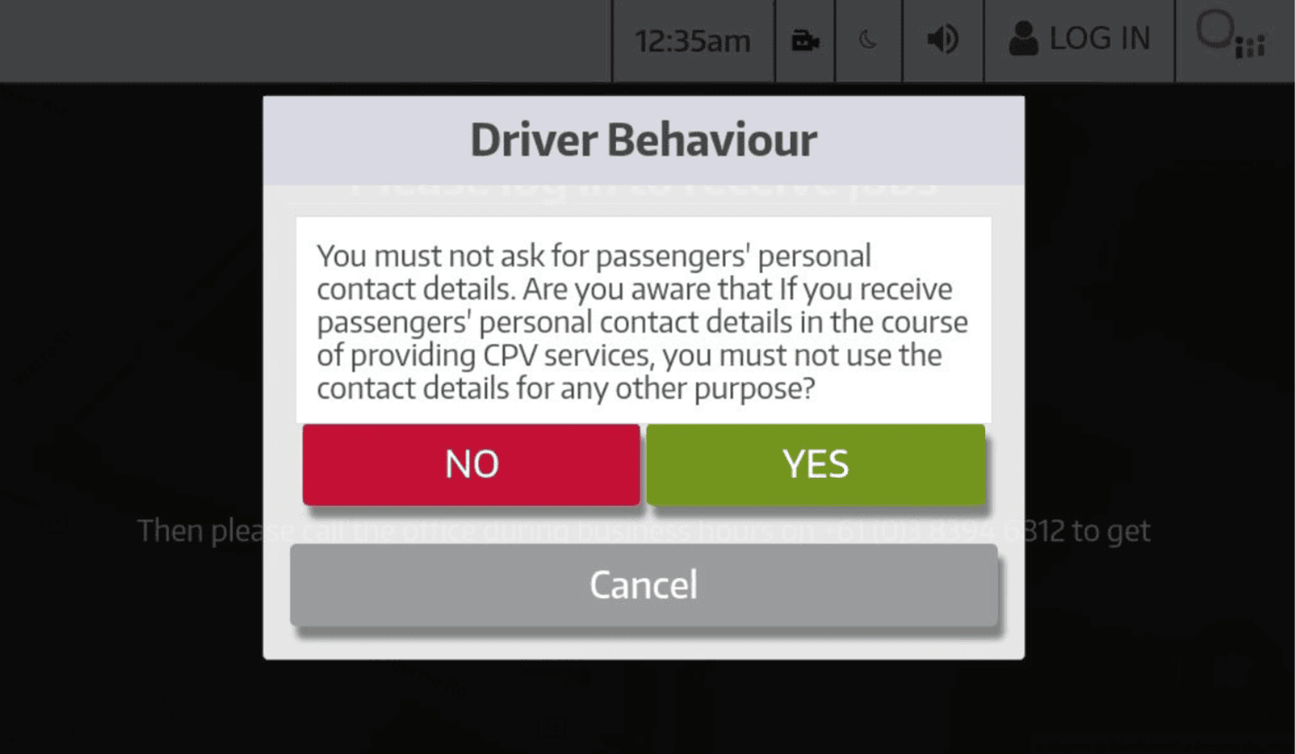 Net-Cabs Meter Screen Driver Behaviour.