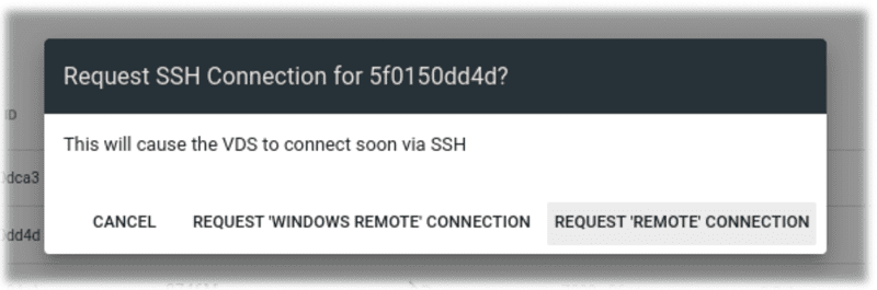 Net-Cabs VDS Device Request SSH Connection.